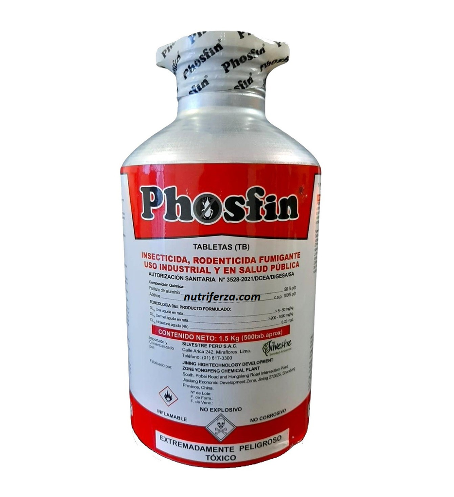 PHOSFIN  FRASCO X 500 PASTILLAS(1.5 KG) (Fosfuro de Aluminio)